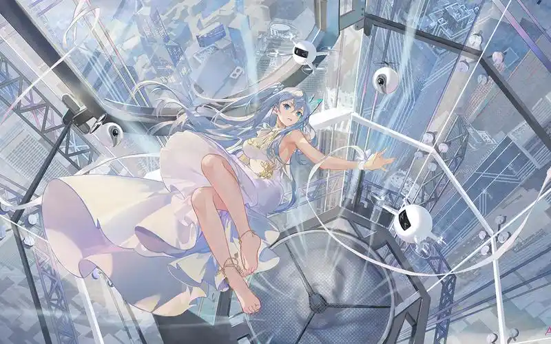 二次元性感白裙美女桌面壁纸