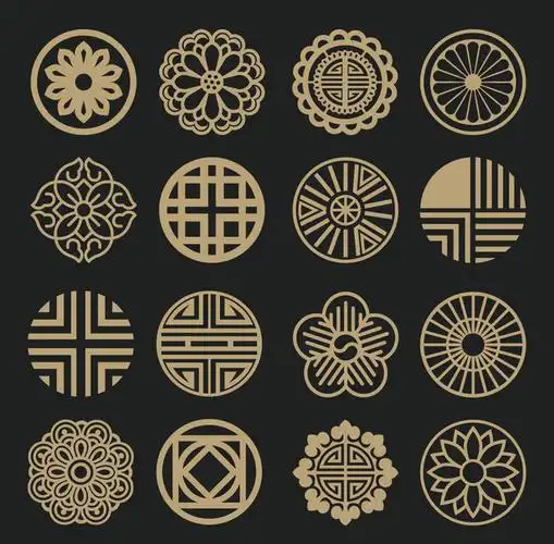 中式古典纹样免抠传统月饼png图案徽章吉祥装饰花纹eps矢量ps素材