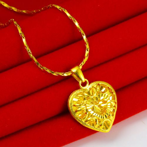 老凤凰黄金项链吊坠9999足金女款真金饰品3d硬金坠子爱心形送情人节