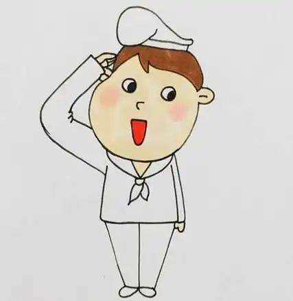 海军卡通彩色画法图简笔画怎么画步骤教程