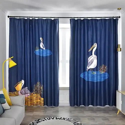 蓝色窗帘现代简约卧室客厅加厚遮光防晒高档大气定制窗帘