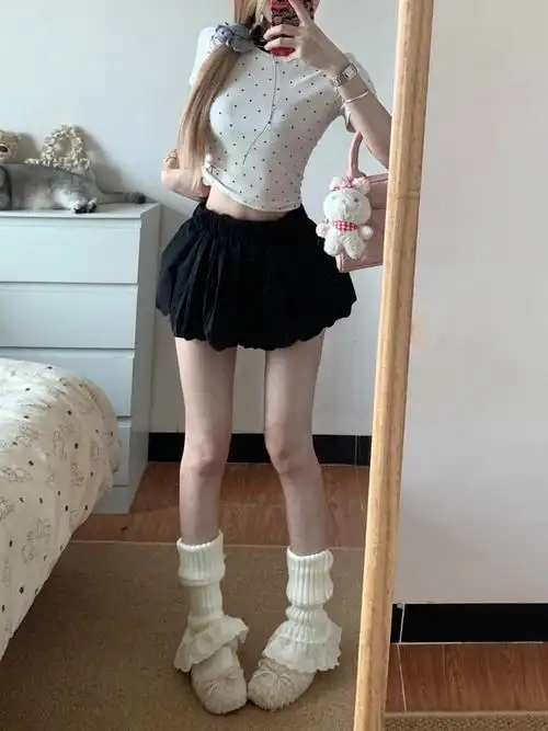 黑色辣妹花苞半身裙女高腰设计感蓬蓬裙休闲显瘦裙裤小个子a字裙 - 17