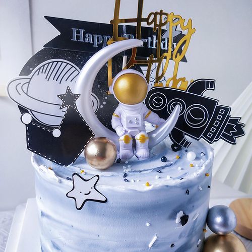 宇航员蛋糕装饰摆件宇宙航天飞机金银球儿童生日太空主题烘焙装扮