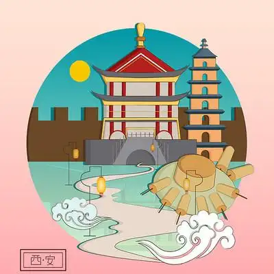 原创中国城市卡通插画之西安