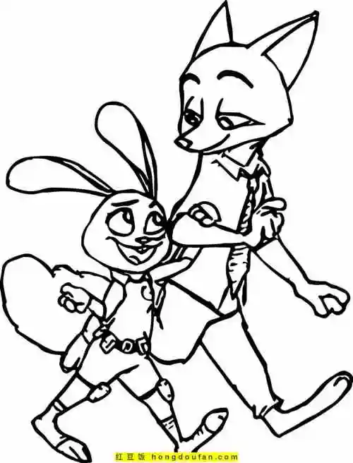 疯狂动物城动画填色图片-红豆饭小学生简笔画大全