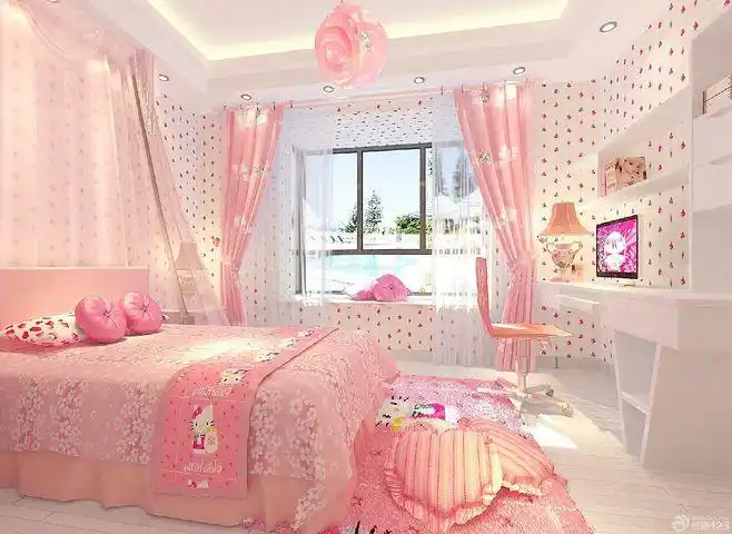 女生小卧室小花壁纸设计装修效果图片儿童房