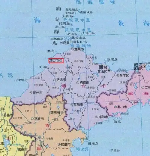 山东省烟台市的地图中的龙口市
