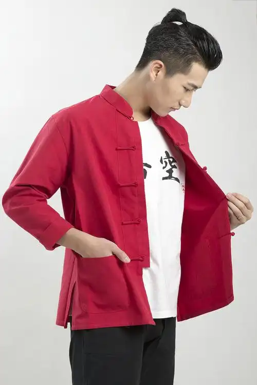 中国风唐装男青年汉服男长衫中式男装居士服男式唐装民族风长袖 深