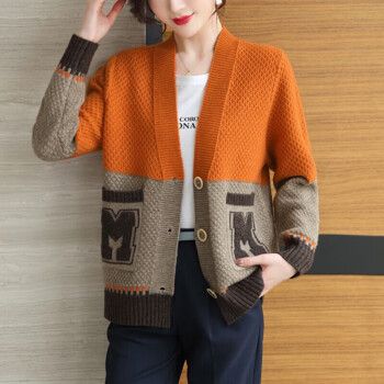 全场特价抢一件针织开衫女中年mm韩版毛衣外套桔红色s建议95斤内
