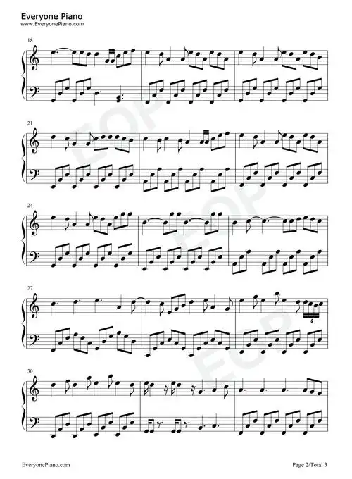 wonderful u-c调简单版五线谱预览2