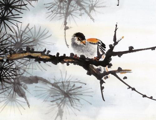 百鸟归巢花鸟画中式国画水墨山水画横幅挂画招财国画