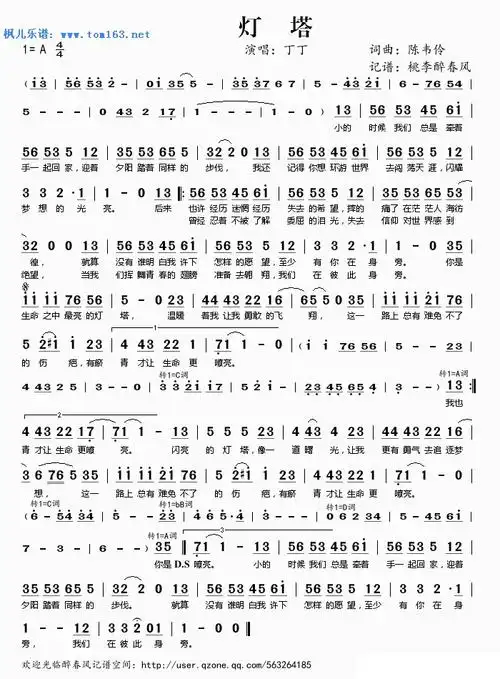 灯塔 简谱 歌谱—丁丁