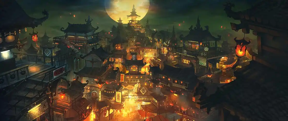 夜晚_ 古风手绘(场景) 插画 古风[图片专辑] _ 图片网