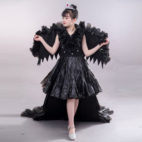 儿童环保时装秀幼儿园女孩走秀演出衣服天使亲子儿童演出服