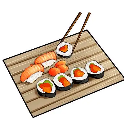 手绘卡通水彩美食食物寿司素材美食寿司素材日本寿司料理美食插画蓝色