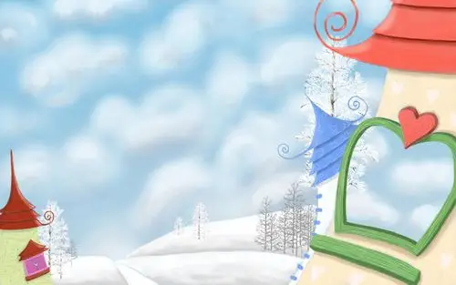 唯美的冬季雪景手绘卡通图片桌面壁纸高清_卡通动漫_壁纸下载_美桌网