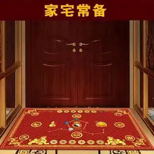 进门风水黄金色五行地毯门口地垫五帝钱招财进户玄关进户脚垫防滑