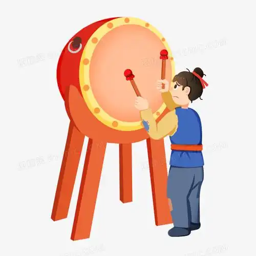 手绘卡通古代贫民击鼓鸣冤免抠素材