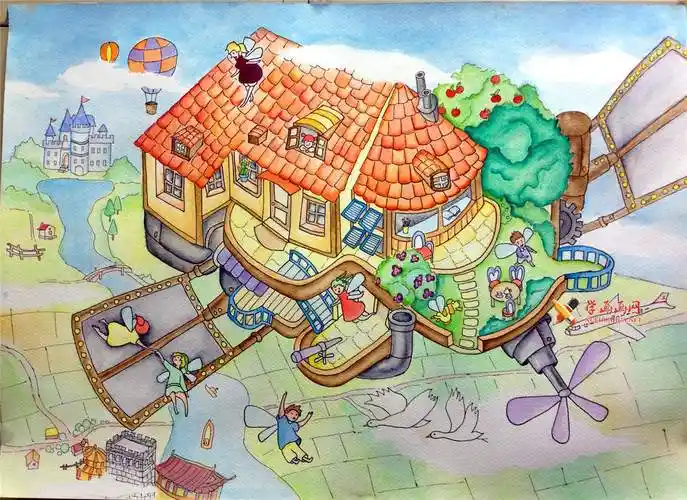 优秀中学科幻画作品欣赏《天空之城》