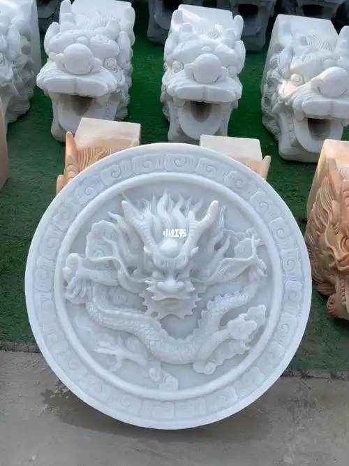 曲阳石雕汉白玉浮雕壁画吐水龙盘