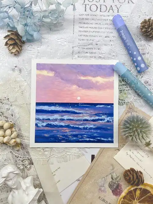 彩研油画棒  #新手油画棒画  #油画棒练习  #粉色天空  #油画棒风景