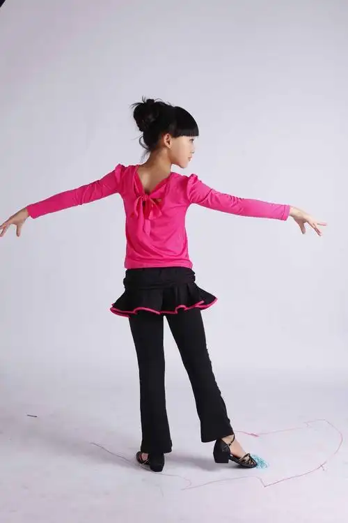 儿童舞蹈服女童练功服秋冬拉丁套装长袖长裤