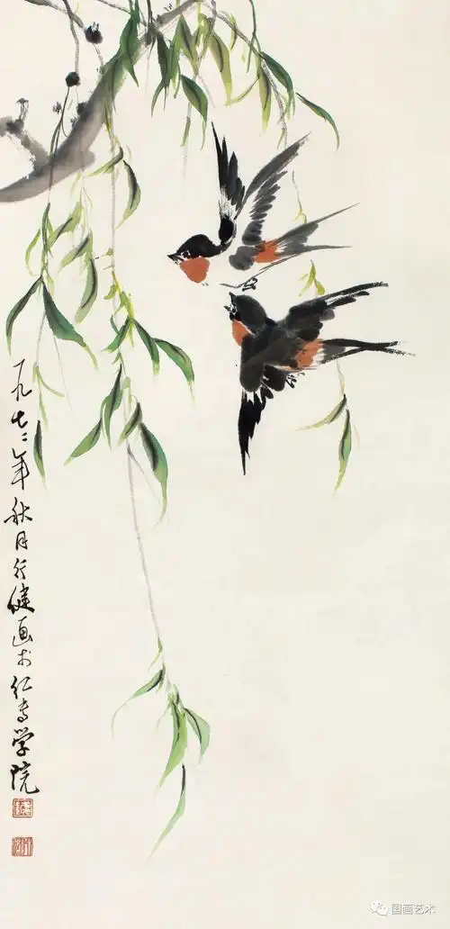 古今名家笔下的柳燕图:桃花含笑柳含烟,燕子飞飞三月天.