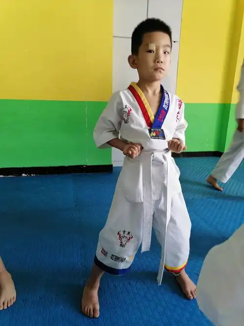 兴县育英跆拳道的马梓皓小朋友暑期成长记录