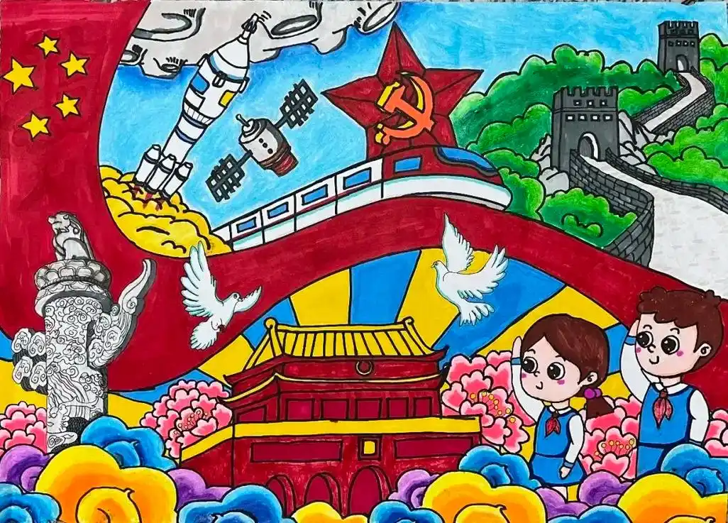 简笔画 #创作灵感 #爱国主题绘画 #图文伙伴计划 童笔绘 - 抖音