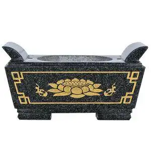 石雕景泰天然石头香炉吉祥如意青石寺庙祭祀香炉墓地香炉莲花刻字