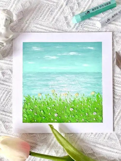 油画棒风景画我和春天有个约绘附步骤图