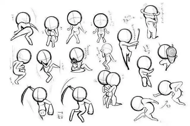 素材超简单好临摹q版人物动态姿势参考来啦