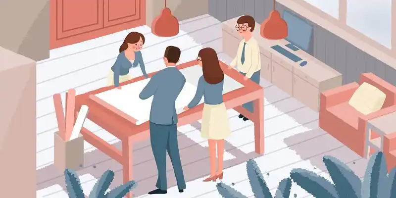 卡通手绘清新彩色卡通手绘办公室办公场原创插画背景素材