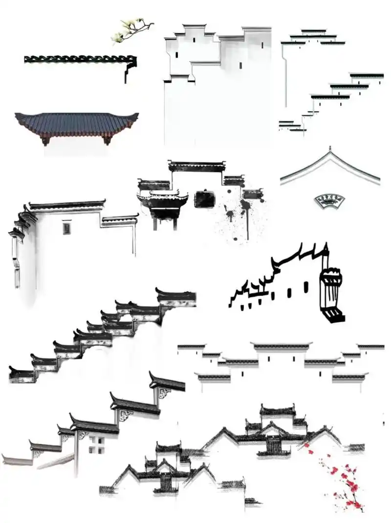 喜欢的 所以又来分享一波了 水墨建筑素材,写实屋檐素材,徽派建筑素材