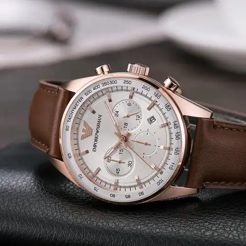阿玛尼emporioarmani手表皮带时尚商务简约多功能三眼计时防水日历