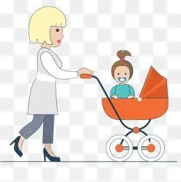 妈妈推着宝宝的婴儿车简笔画