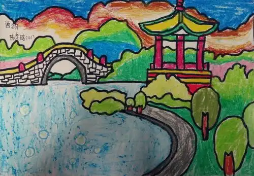 少儿书画作品-《西湖美景》/儿童书画作品《西湖美景》欣赏_中国少儿