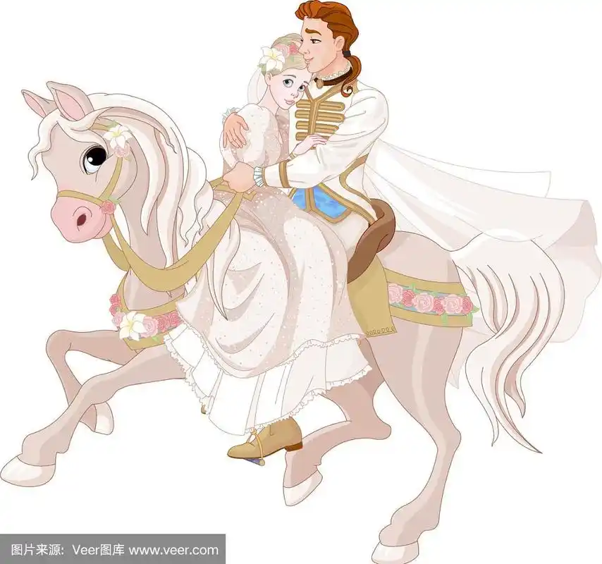 灰姑娘和王子在婚礼后骑马