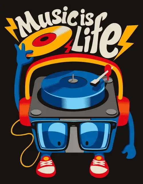 个性卡通时尚潮流t恤手绘插画怪物摇滚音乐背景印刷矢量图案素材淘宝