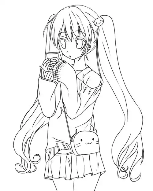 四张二次元萌妹上色线稿