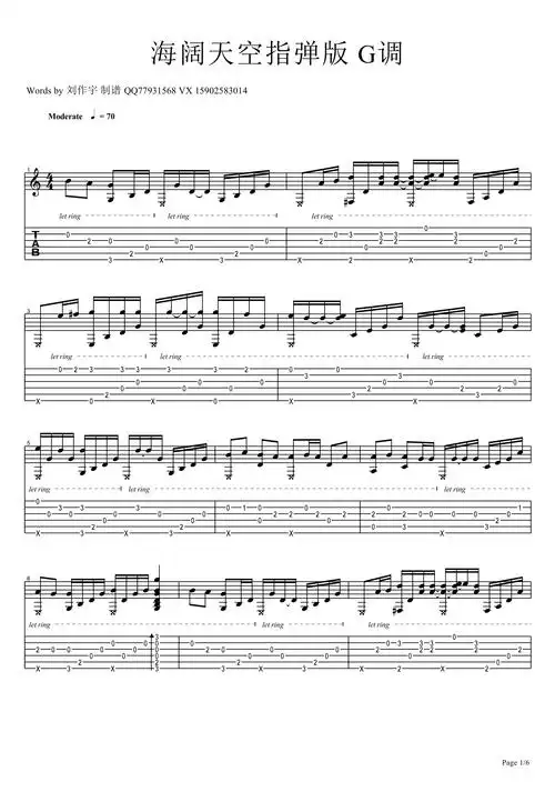 海阔天空指弹吉他谱1