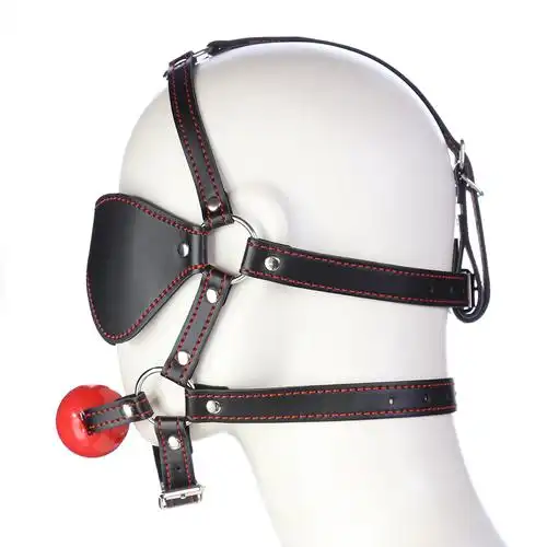 成人用品皮革调情空心塑料口塞 情趣眼罩口球套装 马具形口枷