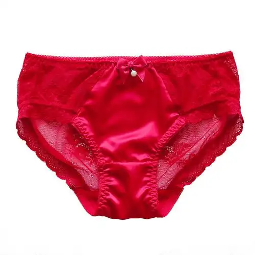 2条礼盒装女士低腰中腰纯棉蕾丝女生新年本命年礼物喜庆红色内裤报价_