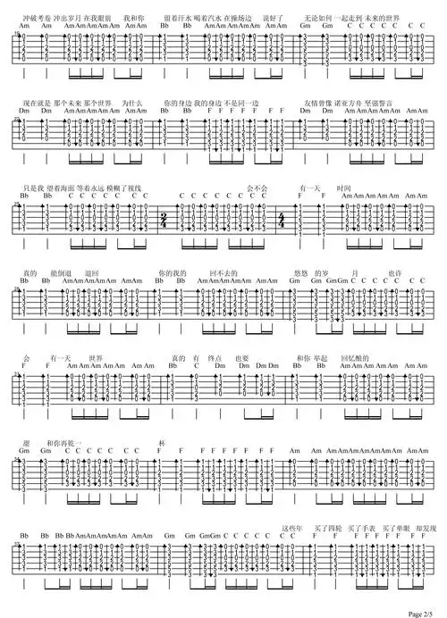 干杯吉他谱 c调六线谱-高清版-五月天