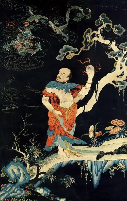 lot 218  清乾隆  降龙罗汉刺绣