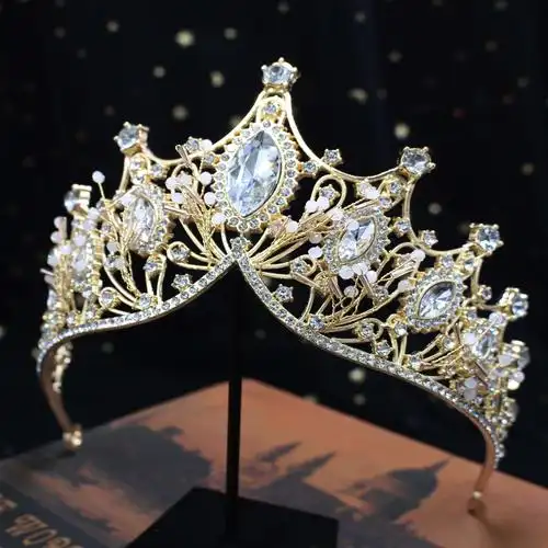 新娘结婚王冠婚纱礼服配饰精美手工水晶发饰公主生日圆形皇冠头饰