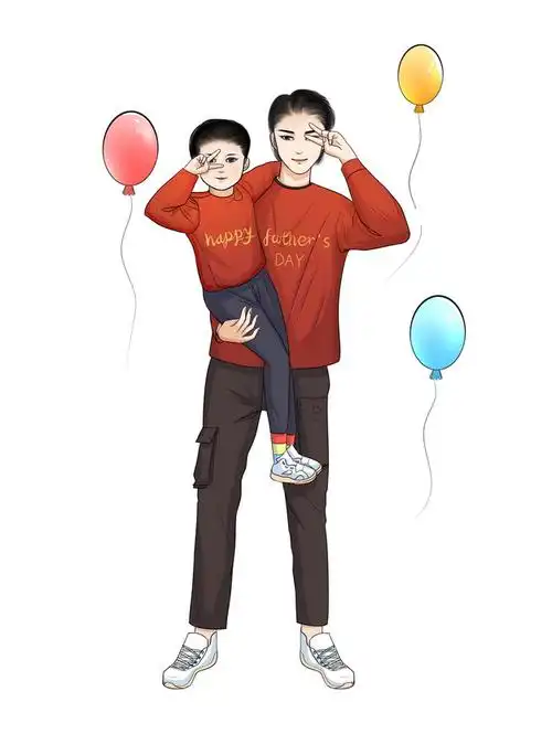 彩绘抱着孩子的年轻爸爸父亲节894017png图片素材