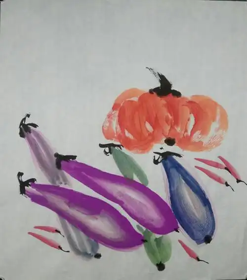 吴老师2现代作家写意画三尺斗方果蔬_写意瓜果蔬菜_瓜果蔬菜_花鸟