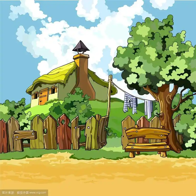卡通村舍带庭院