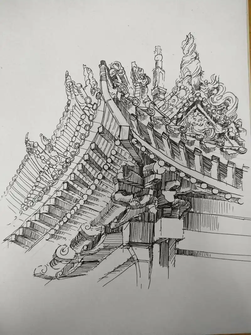 一起来看看古建筑飞檐的画法吧!附带精细步骤图解! - 抖音
